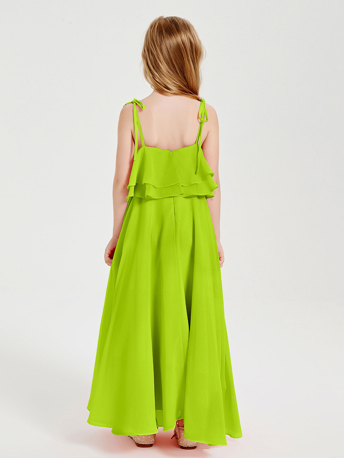 Chiffon Junior Bridesmaid Dresses Long Cascading Skirt Lime Green